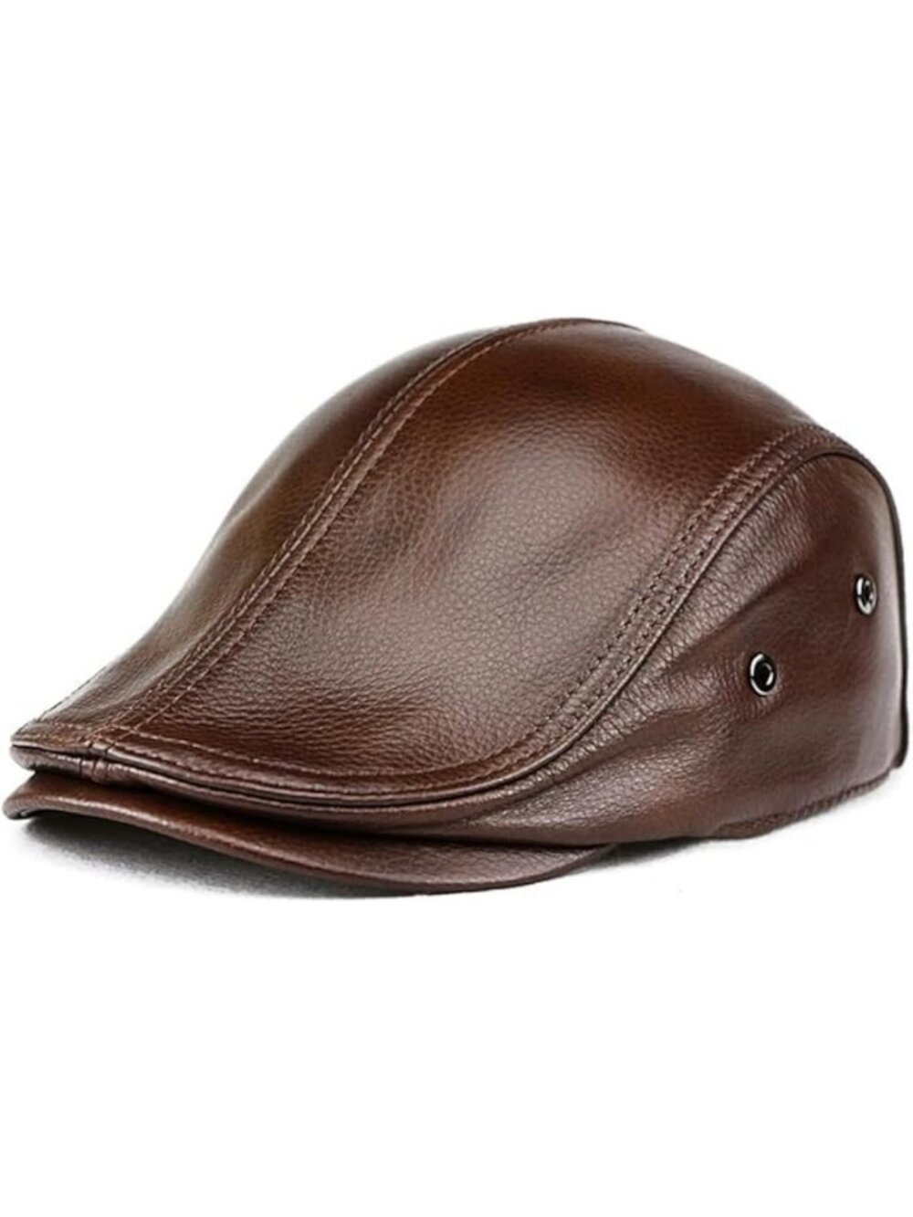 Men's Genuine Leather Newsboy Cap - Adjustable Classic Golf Ivy Hat for Driving